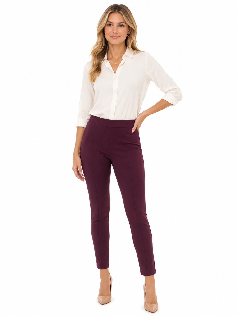Stretch Skinny Ponte Pants in Plum - Women's Professional Slim Fit - 0902